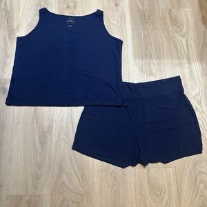 COZY EARTH Women's Bamboo Rib-Knit Tank Too And Shorts Pajama Set Size XXL Navy